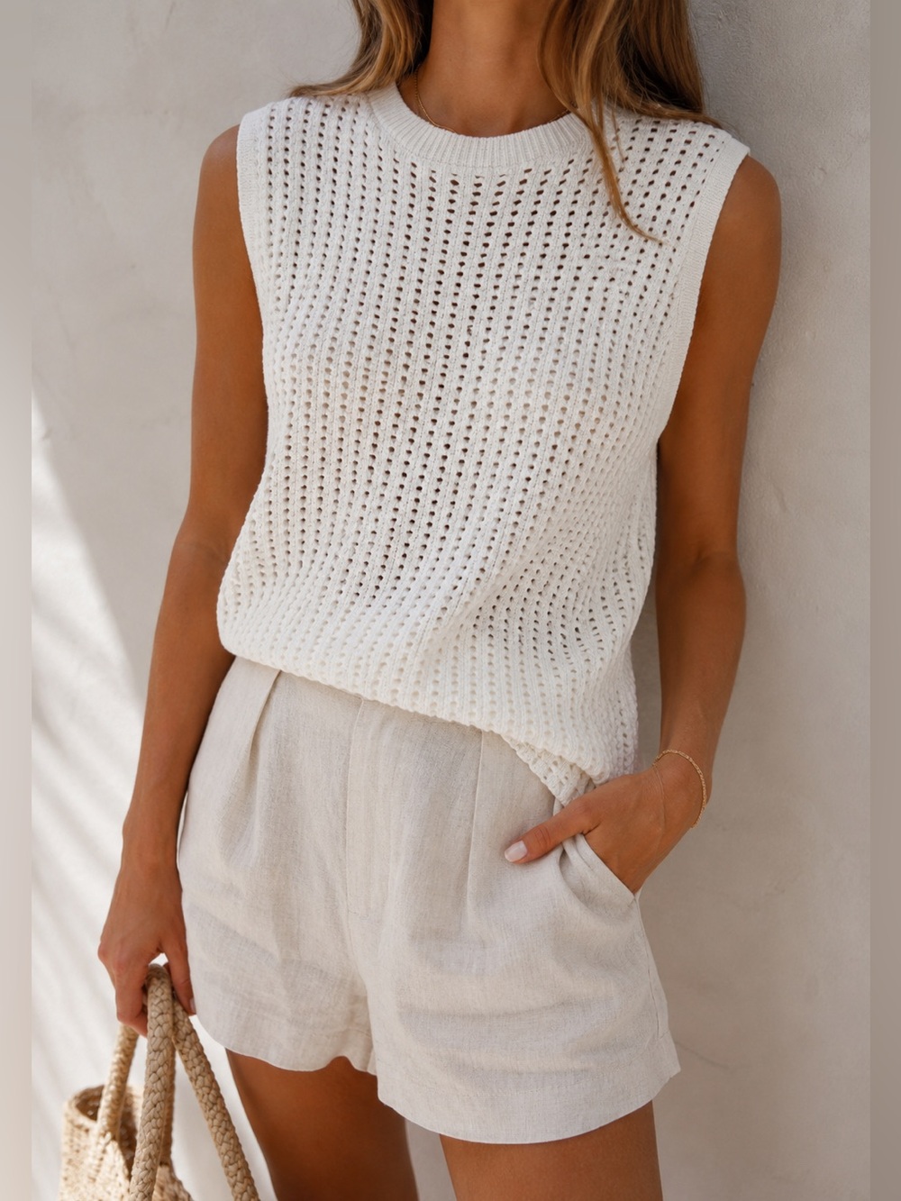 DISSH White Open-Knit Sleeveless Tank